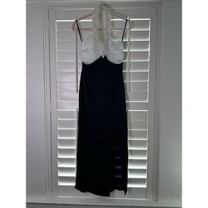 Bari Jay‎ Black White Jeweled Halter Prom Bridesmaid Cocktail Evening Dress 6
